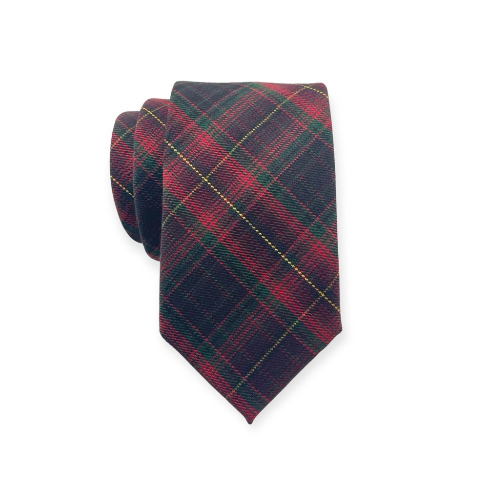 Men’s Red and Forest Green Tartan Slim Necktie Winter Holiday Party Tie